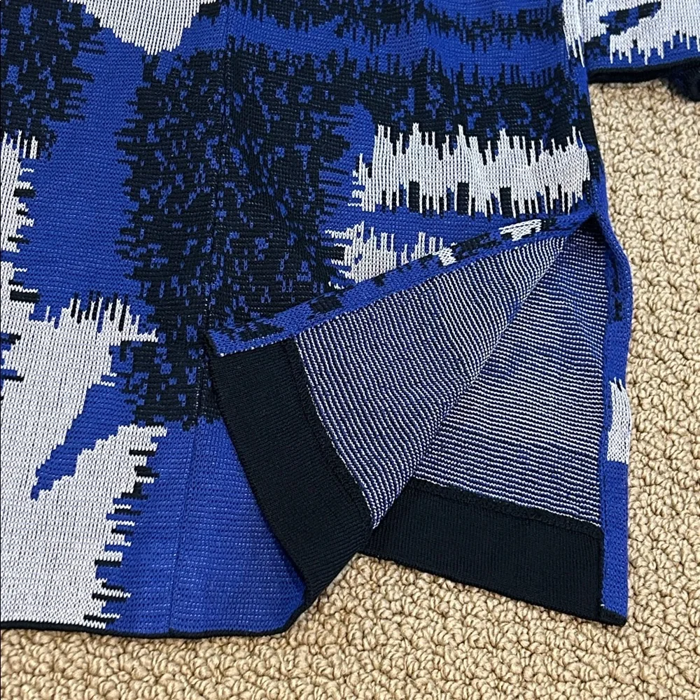 Ming Wang Black Blue Gray Abstract Print Single Button Front Blazer 2X Lagenlook